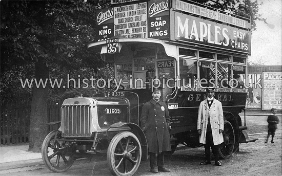 Motor Bus at Wood Street, Walthamstow, London. c.1914.